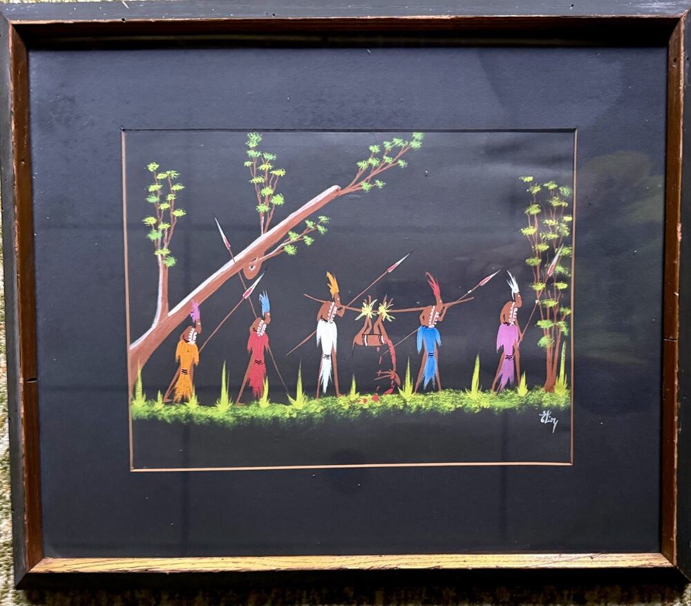 Vintage Poto-Poto Congolese Painting Signed Eliory African Warriors Folk Art